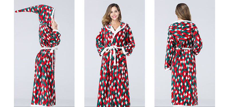 Women's Christmas Fleece Hooded Bathrobe — Plush Long Winter Robe - Divine Athena