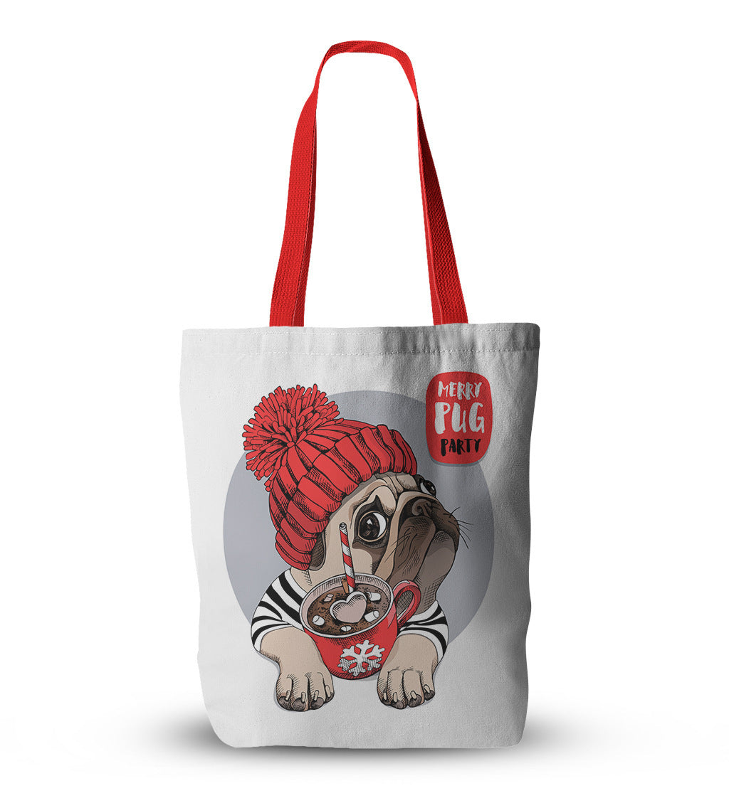 Pug Canvas Christmas Tote Bag - Divine Athena