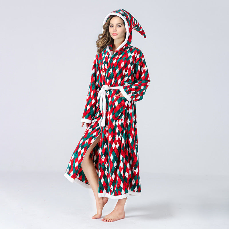 Women's Christmas Fleece Hooded Bathrobe — Plush Long Winter Robe - Divine Athena