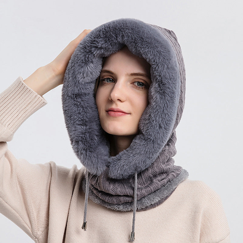 Women's Winter Thick Plush Hooded Scarf — Windproof Knit Hat & Warm Plush Hood Wrap - Divine Athena