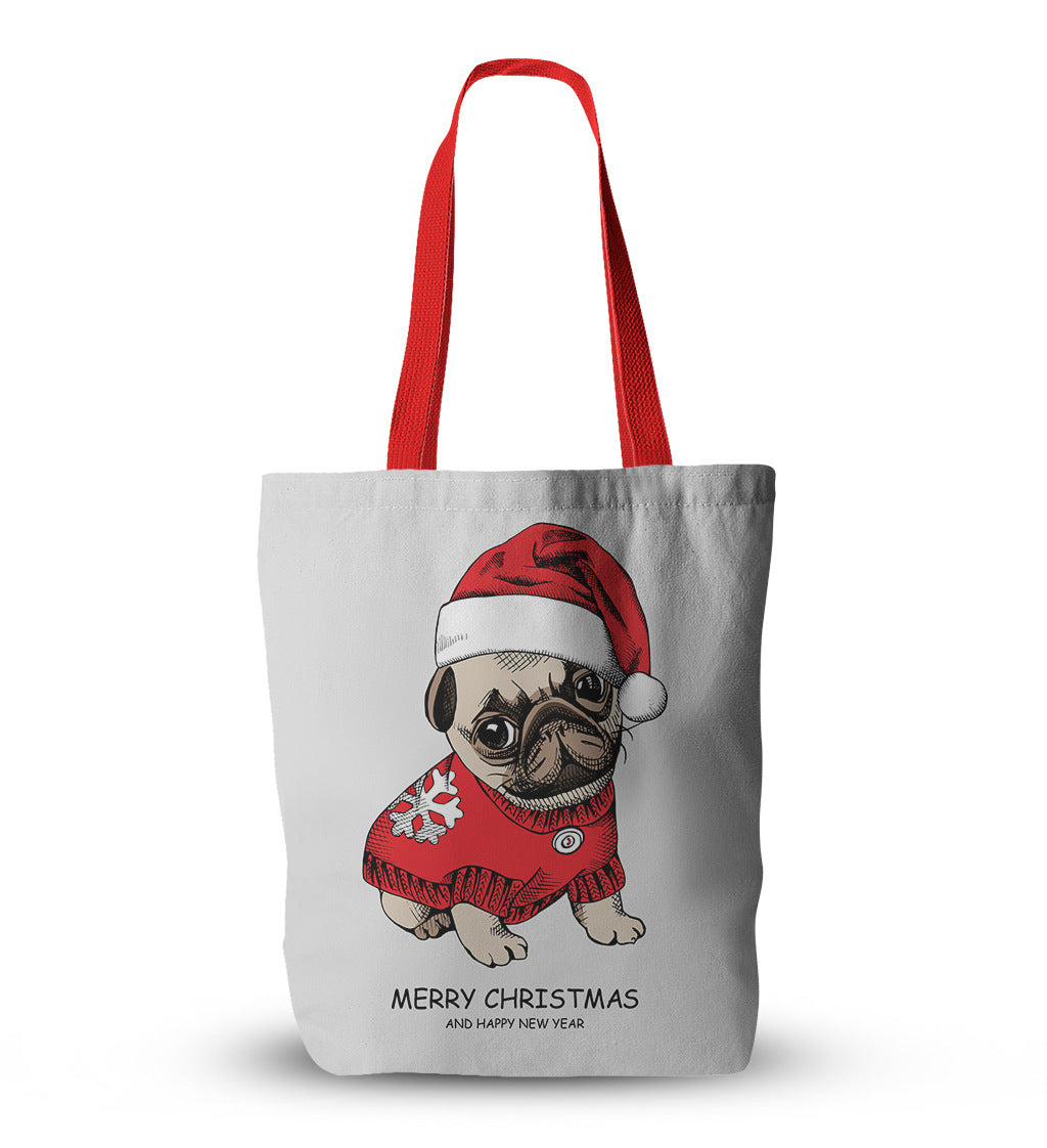 Pug Canvas Christmas Tote Bag - Divine Athena