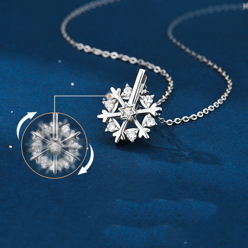 Rotatable 925 Silver Snowflake Necklace — Rhinestone Luxury Pendant - Divine Athena