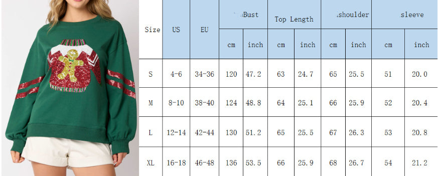 Women's Sequined Christmas Round Neck Top — Casual Festive Sweatshirt