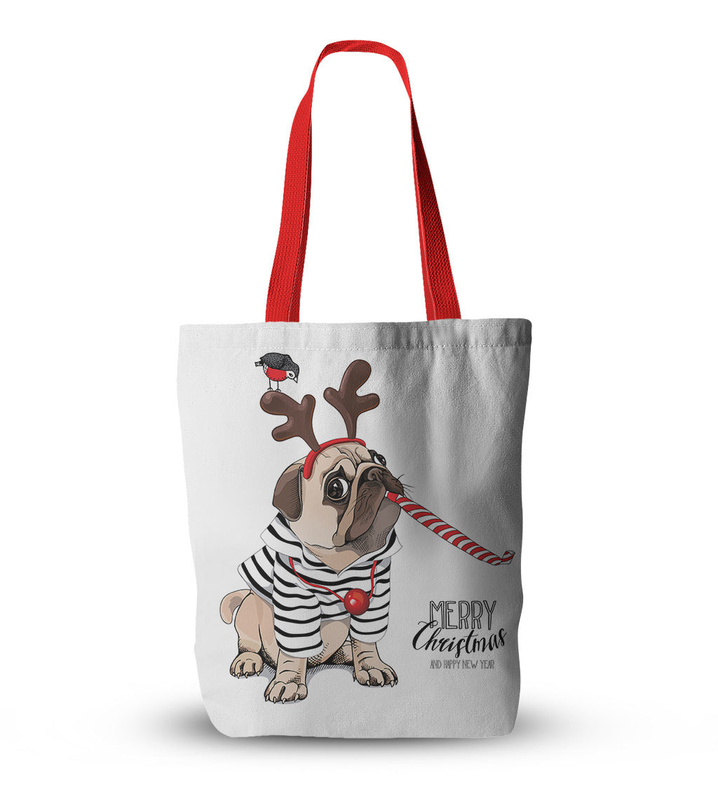 Pug Canvas Christmas Tote Bag - Divine Athena