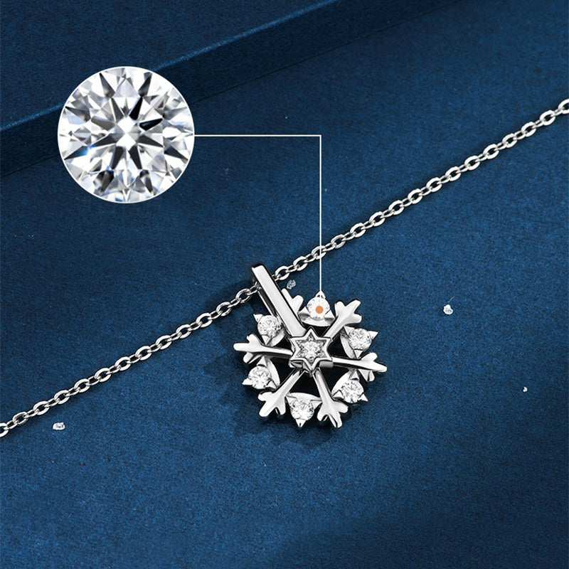 Rotatable 925 Silver Snowflake Necklace — Rhinestone Luxury Pendant - Divine Athena