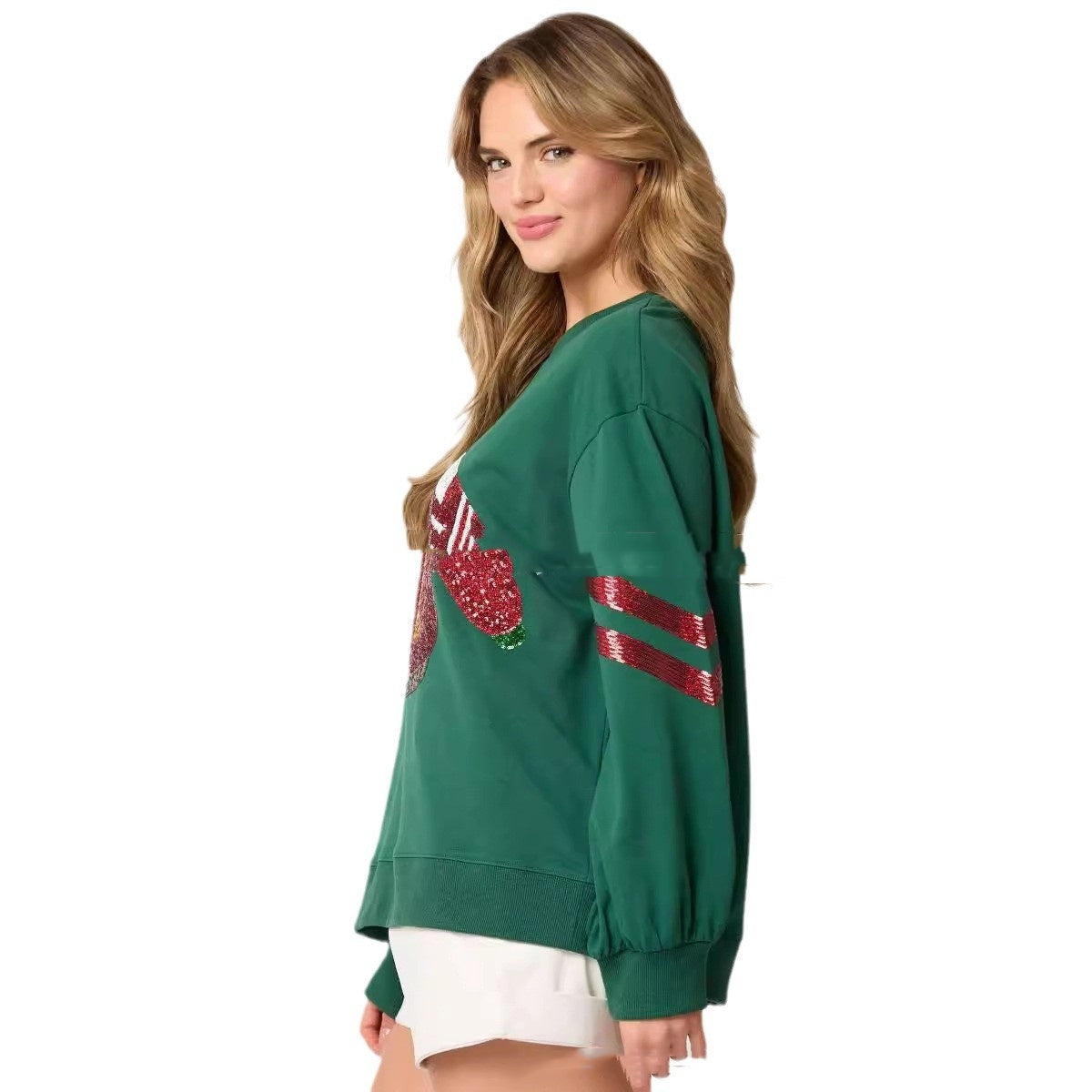 Women's Sequined Christmas Round Neck Top — Casual Festive Sweatshirt - Divine Athena