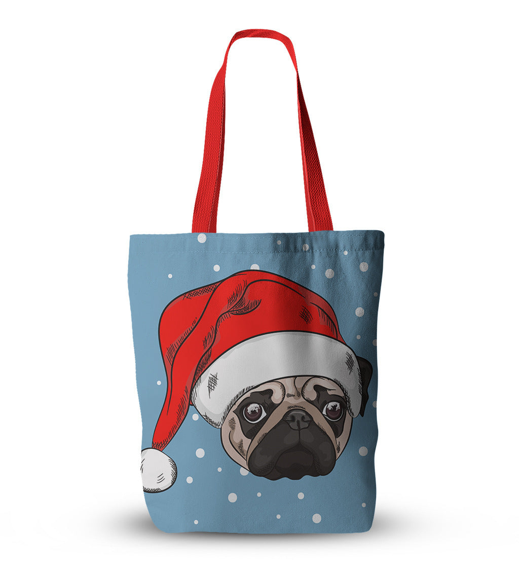Pug Canvas Christmas Tote Bag - Divine Athena