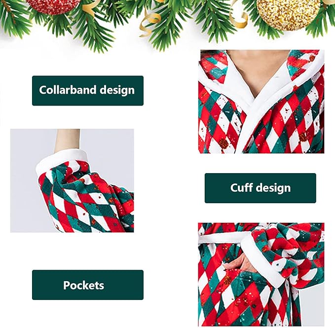 Women's Christmas Fleece Hooded Bathrobe — Plush Long Winter Robe - Divine Athena