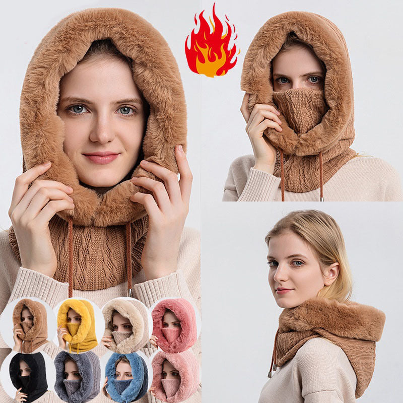 Women's Winter Thick Plush Hooded Scarf — Windproof Knit Hat & Warm Plush Hood Wrap - Divine Athena