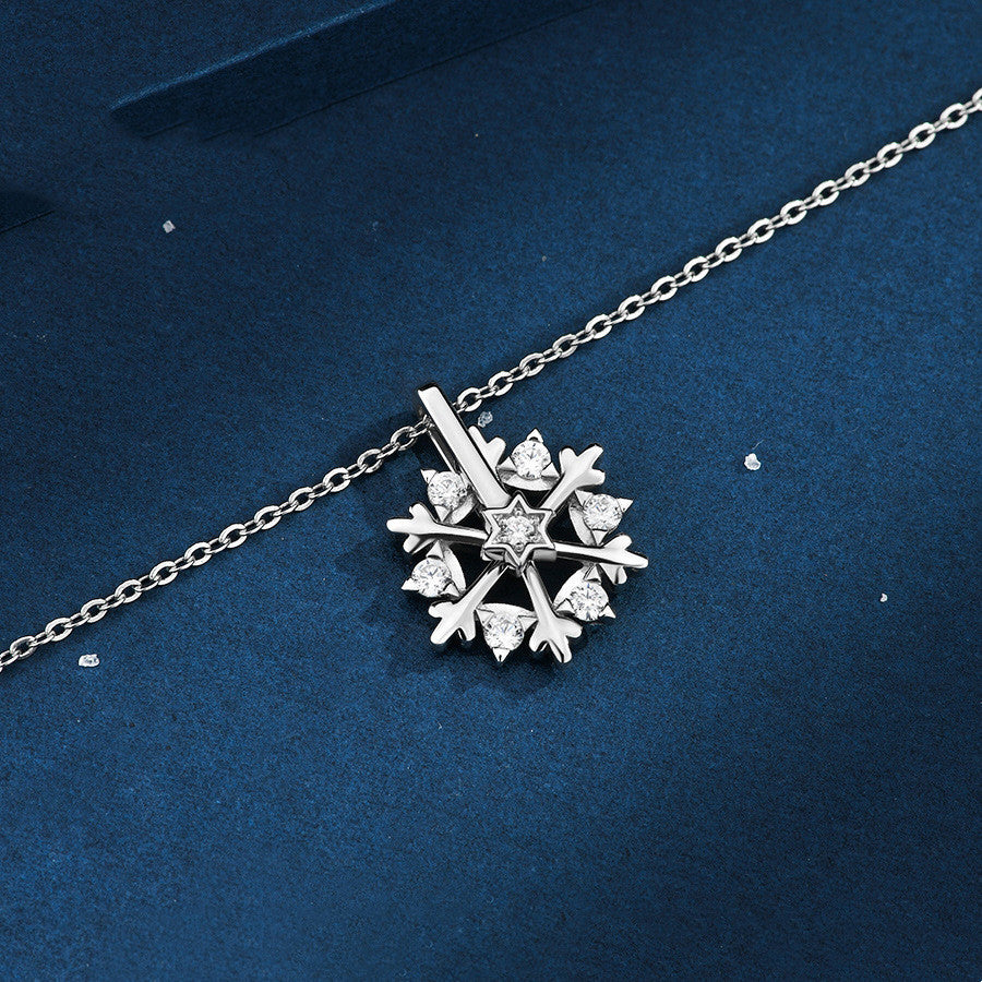 Rotatable 925 Silver Snowflake Necklace — Rhinestone Luxury Pendant - Divine Athena