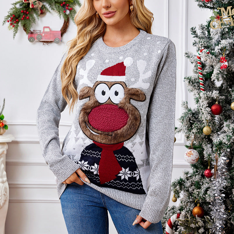 Gray Loose-Fit Pullover — Casual Christmas Knit Sweater - Divine Athena