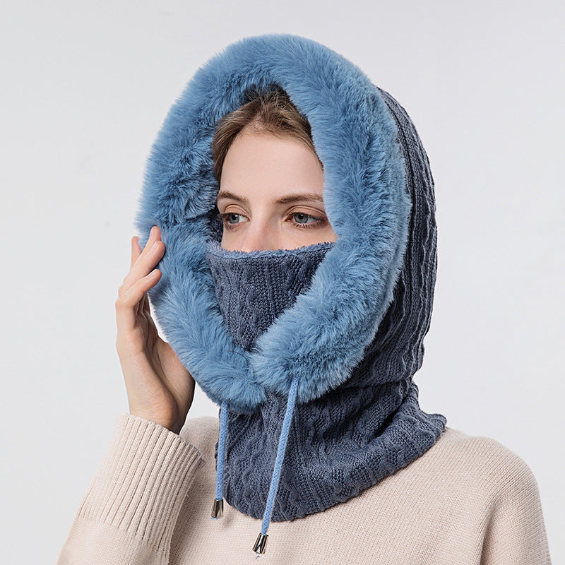 Women's Winter Thick Plush Hooded Scarf — Windproof Knit Hat & Warm Plush Hood Wrap - Divine Athena
