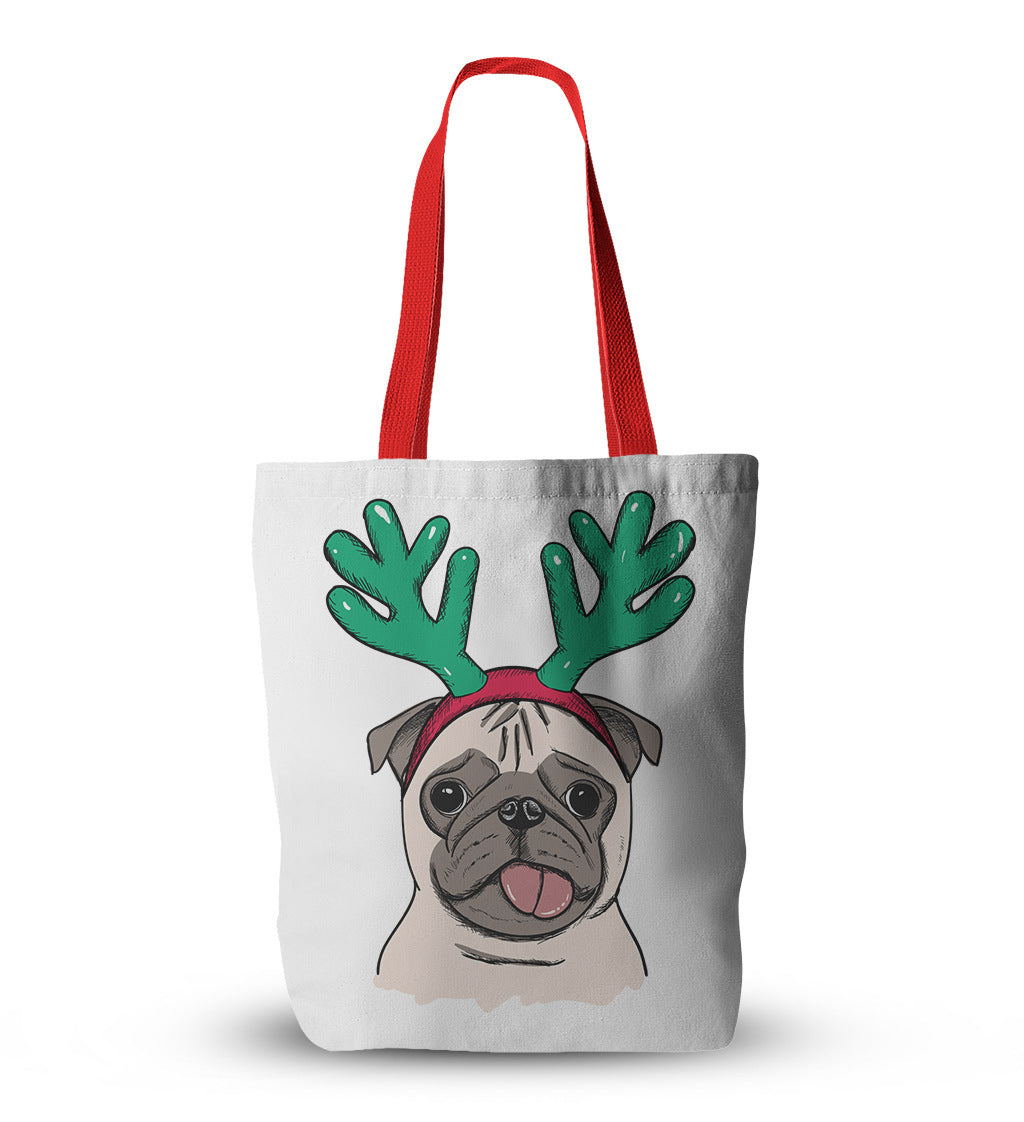Pug Canvas Christmas Tote Bag - Divine Athena