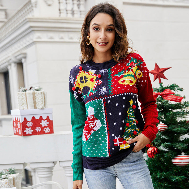 Women's Snowflake & Christmas Tree Knit Sweater - Divine Athena