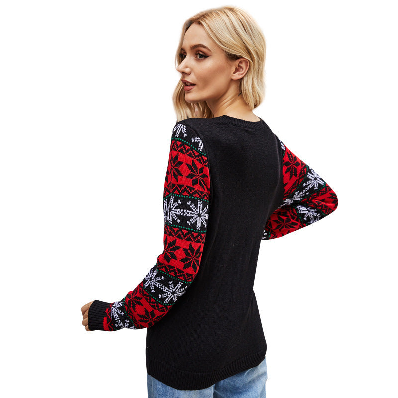 Santa Embroidered Crew-Neck Knit Sweater — Festive Holiday Pullover - Divine Athena