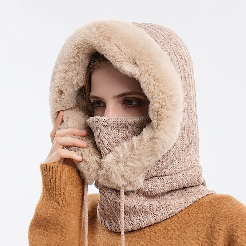 Women's Winter Thick Plush Hooded Scarf — Windproof Knit Hat & Warm Plush Hood Wrap - Divine Athena