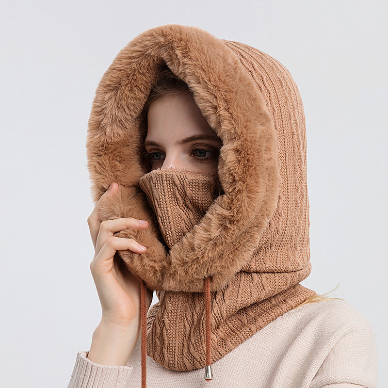Women's Winter Thick Plush Hooded Scarf — Windproof Knit Hat & Warm Plush Hood Wrap - Divine Athena
