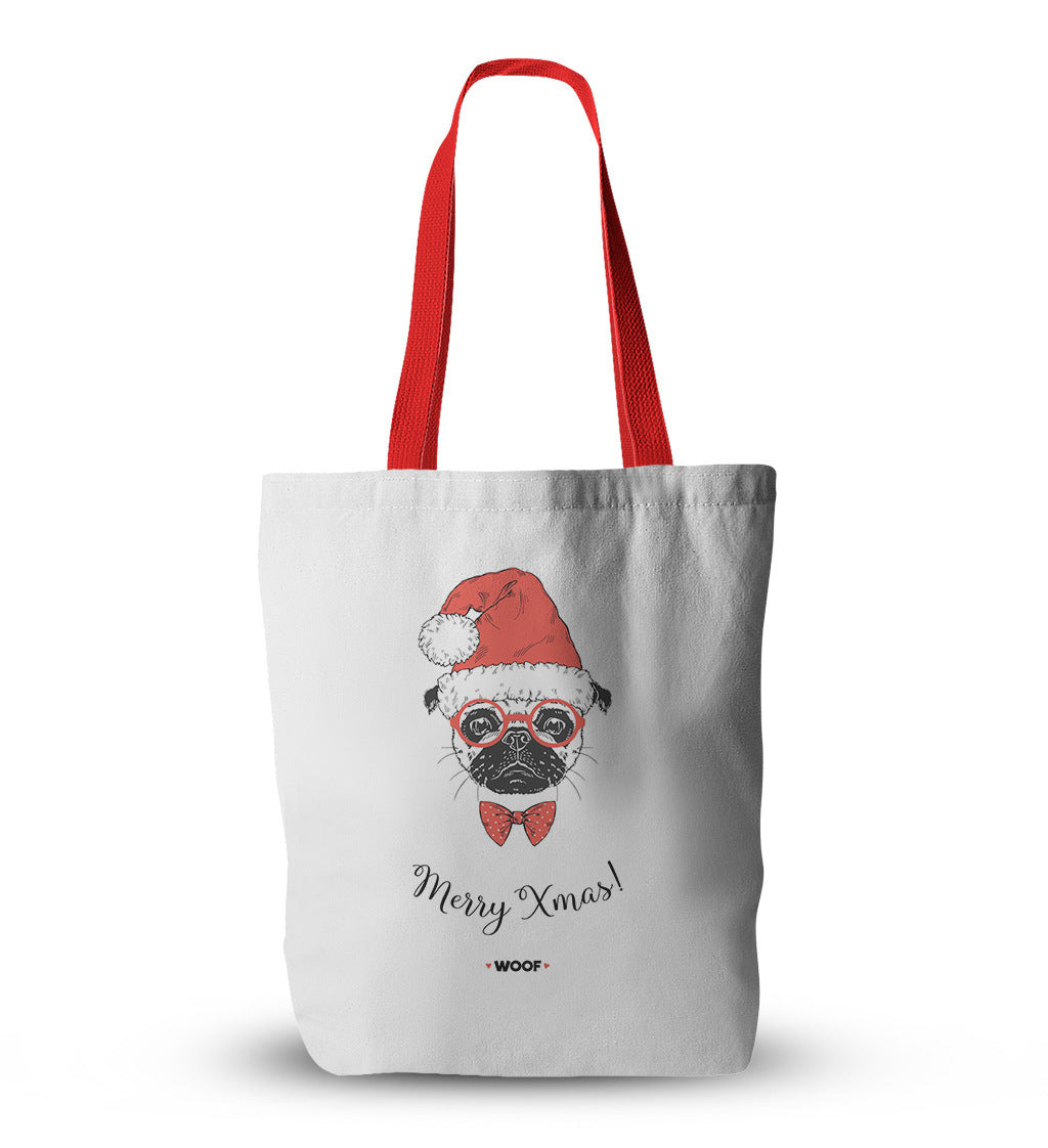 Pug Canvas Christmas Tote Bag - Divine Athena