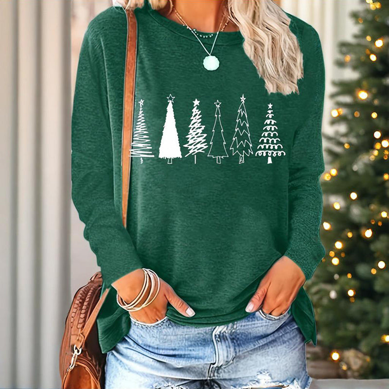 Christmas Shirts For Women, Cute Christmas Tree Graphic Long Sleeve T-Shirt, Funny Holiday Xmas Top For Party, Family Matching PJ Outfit - Divine Athena