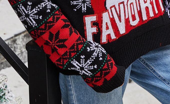 Santa Embroidered Crew-Neck Knit Sweater — Festive Holiday Pullover - Divine Athena