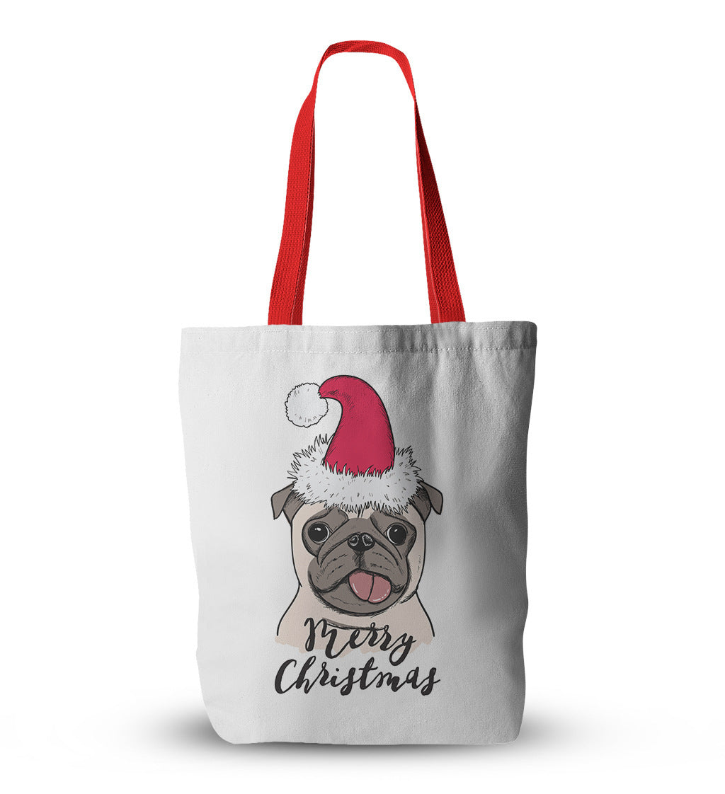 Pug Canvas Christmas Tote Bag - Divine Athena