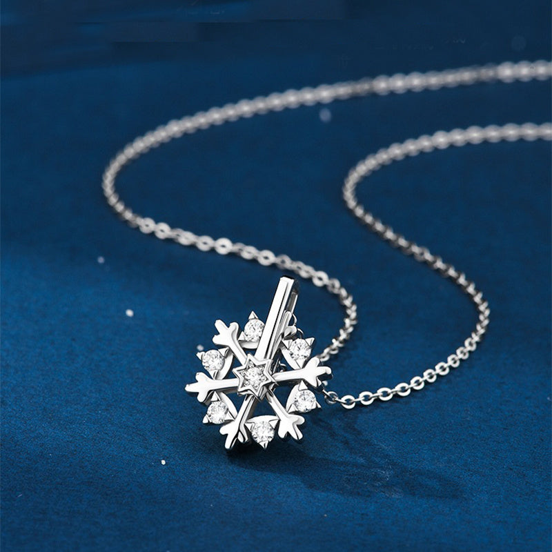 Rotatable 925 Silver Snowflake Necklace — Rhinestone Luxury Pendant - Divine Athena