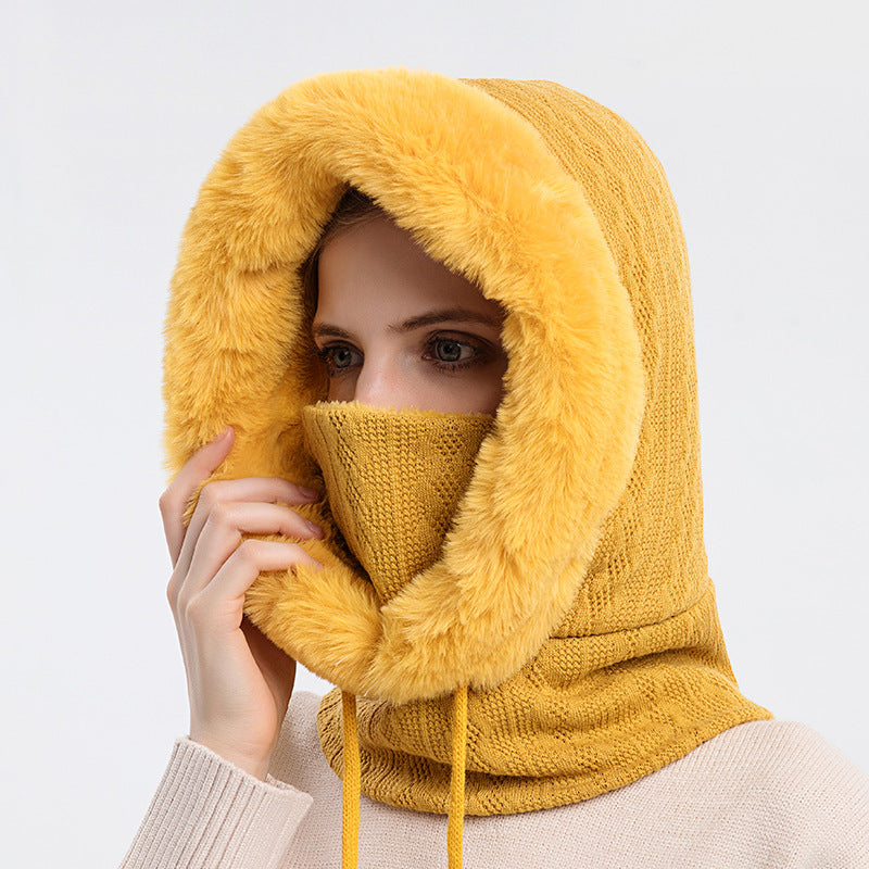 Women's Winter Thick Plush Hooded Scarf — Windproof Knit Hat & Warm Plush Hood Wrap - Divine Athena