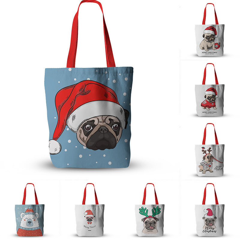 Pug Canvas Christmas Tote Bag - Divine Athena