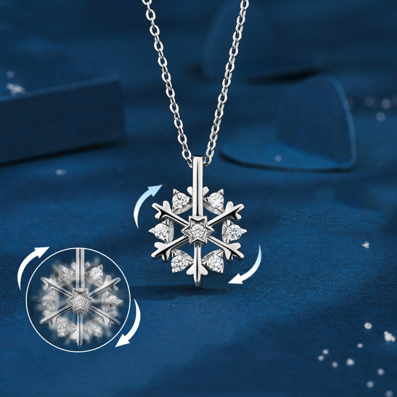 Rotatable 925 Silver Snowflake Necklace — Rhinestone Luxury Pendant - Divine Athena