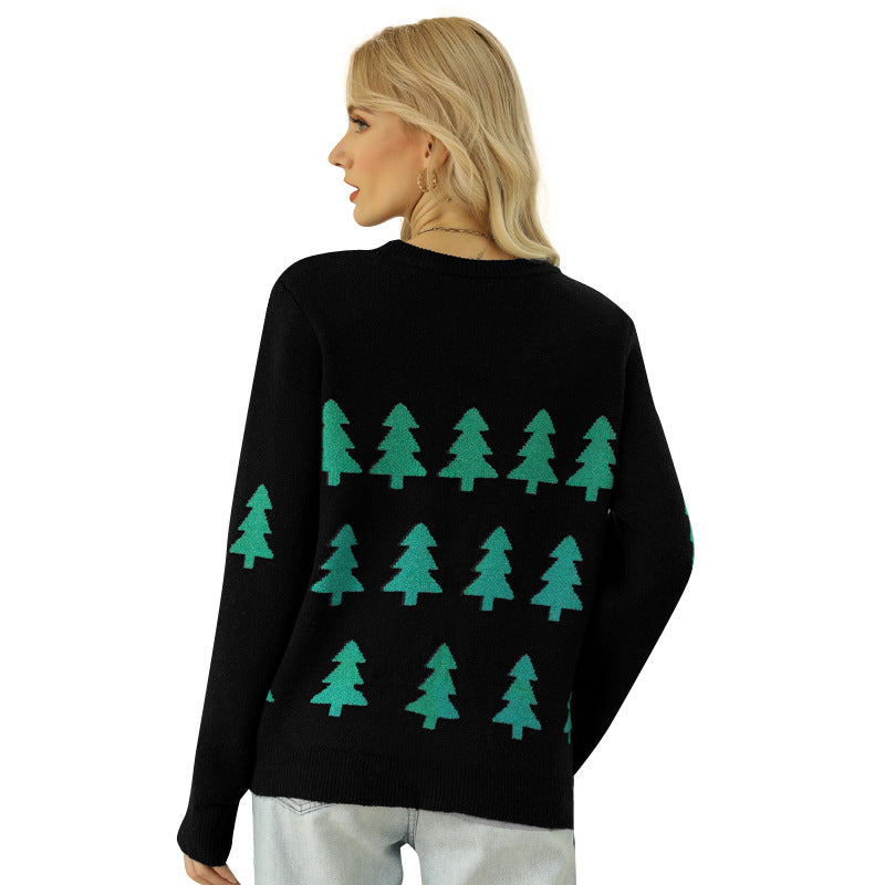 Women's Christmas Tree Sweater — Red Long-Sleeve Festive Knit - Divine Athena