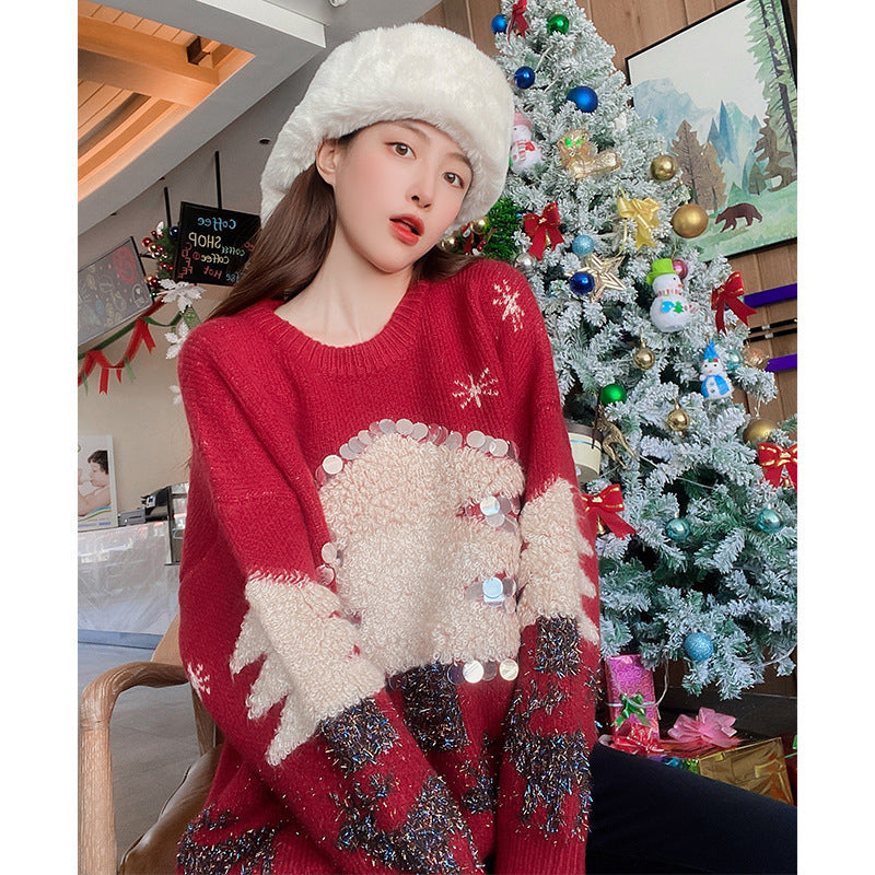 Women's Mid-Length Christmas Loose Fit Sweater - Divine Athena