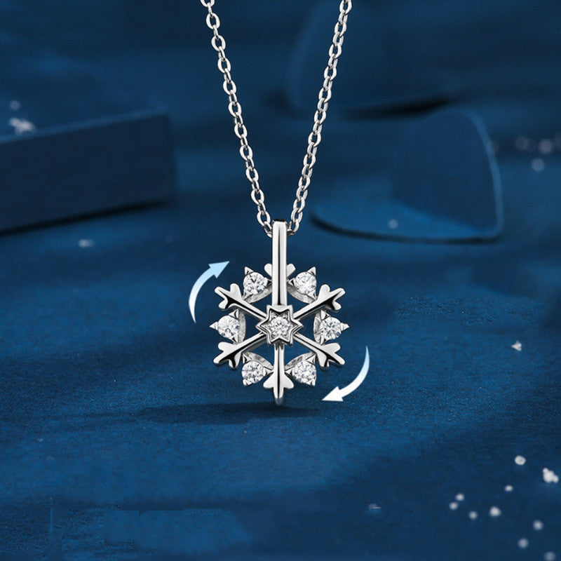 Rotatable 925 Silver Snowflake Necklace — Rhinestone Luxury Pendant - Divine Athena