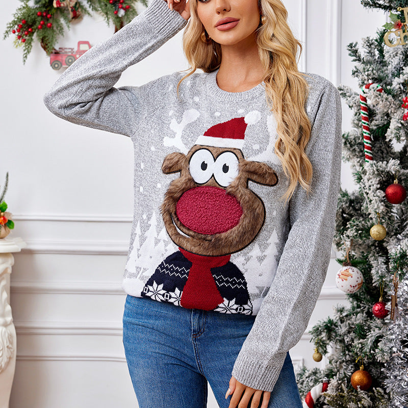 Gray Loose-Fit Pullover — Casual Christmas Knit Sweater - Divine Athena